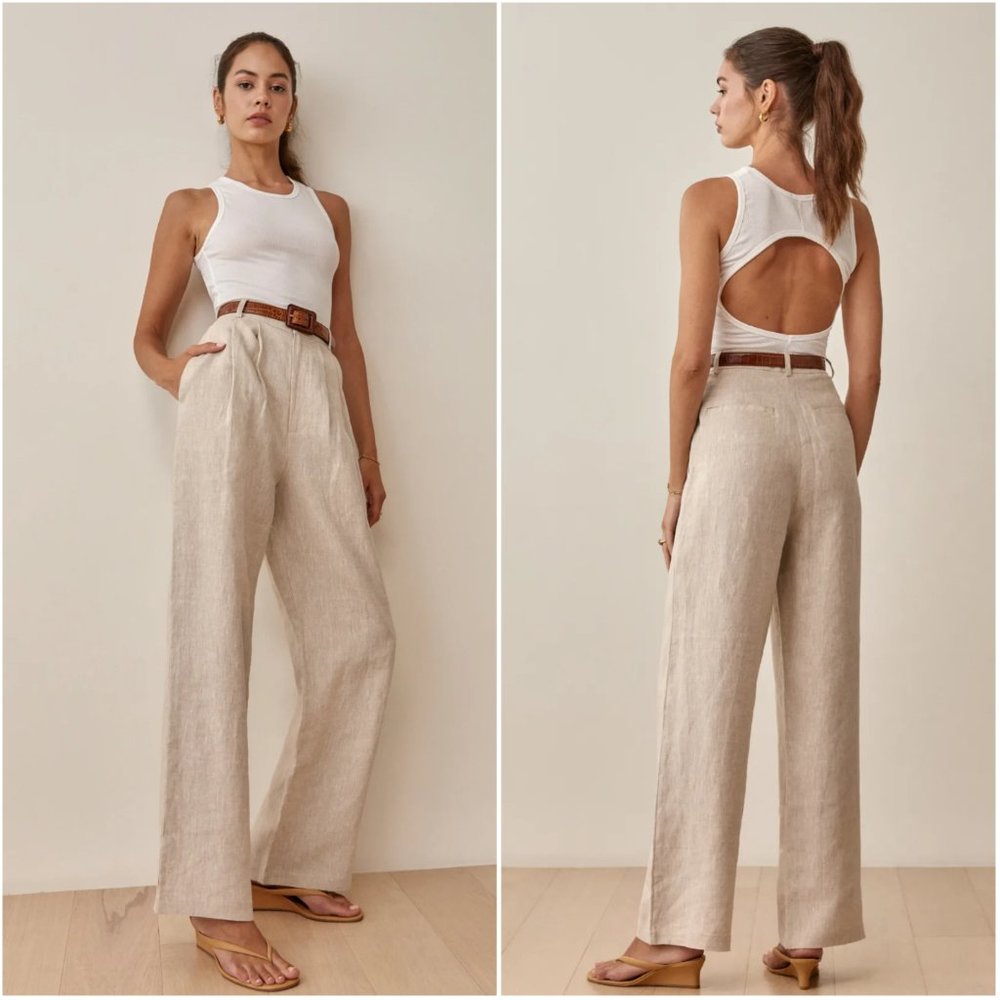 Reformation Beige Wide-Leg Trousers